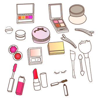 メイク用品（ピンク系） メイク,お化粧,お化粧品,メイク用品,メイクアップ,化粧,口紅,リップ,グロス,アイメイクのイラスト素材