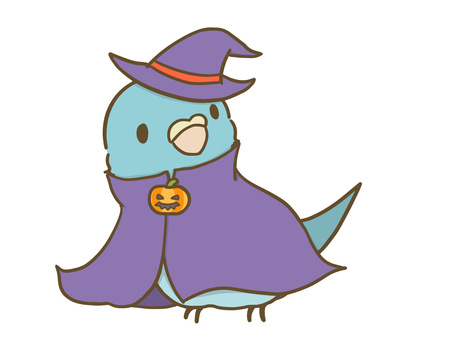 マントを羽織ったマメルリハ_青 ハロウィン,ハロウィーン,マメルリハ,インコ,マント,コスプレ,帽子,かぼちゃ,ジャックオランタン,鳥のイラスト素材