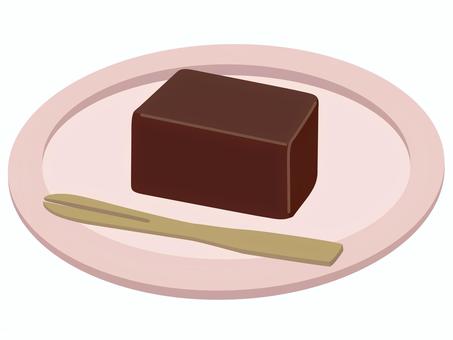 ピンクの皿に載ったようかん　白背景 ようかん,和菓子,お菓子,スイーツ,おやつ,甘い,美味しい,食べ物,白背景,皿のイラスト素材