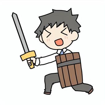 A man fighting with a sword with a smile, , JPG and PNG