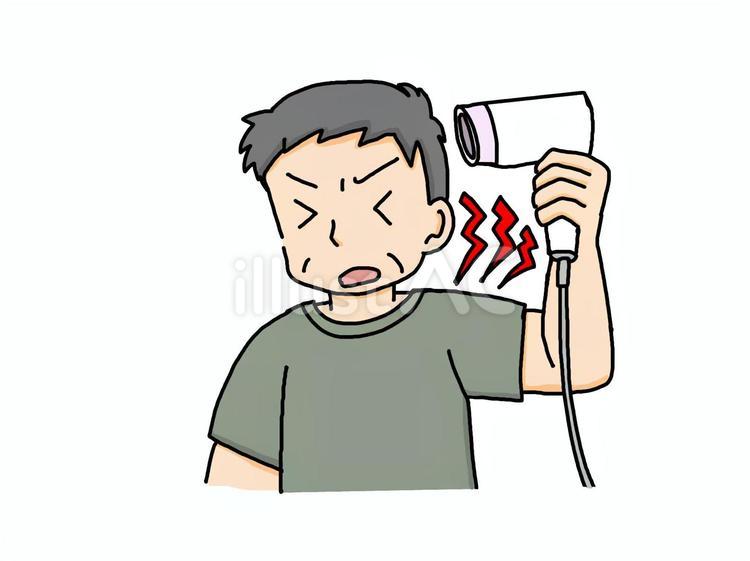 ドライヤーを持った五十肩の男性 五十肩,四十肩,ドライヤーのイラスト素材