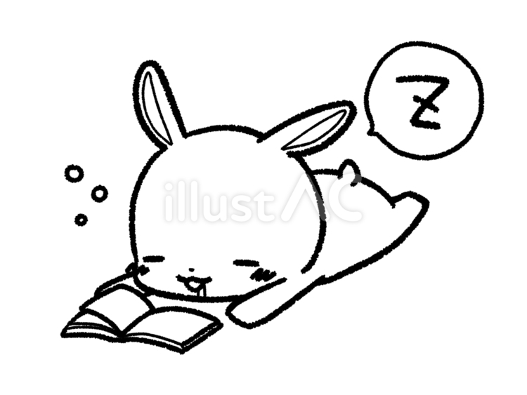 線画＊寝落ちするうさぎ 動物,うさぎ,読書のイラスト素材