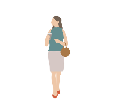 コーヒーを持って歩く赤いヒールの女性 女性,コーヒー,歩く,買い物,街ブラ,学生,ol,テイクアウト,おしゃれ,デザインのイラスト素材
