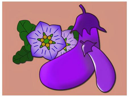 なすのイラスト なす,ポストカード,紫,花,和風,大きめのイラスト素材