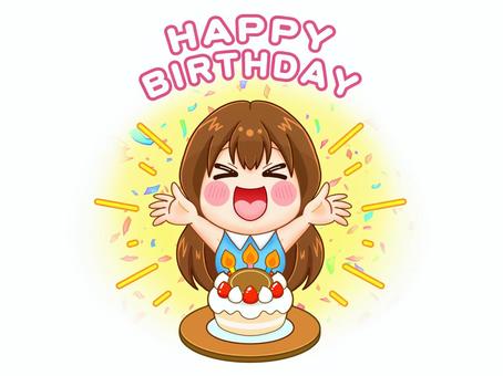 誕生日を祝う女性_文字入り 誕生日,ケーキ,お祝い,人物,女性,イラスト,素材,かわいい,女の子,食べ物のイラスト素材