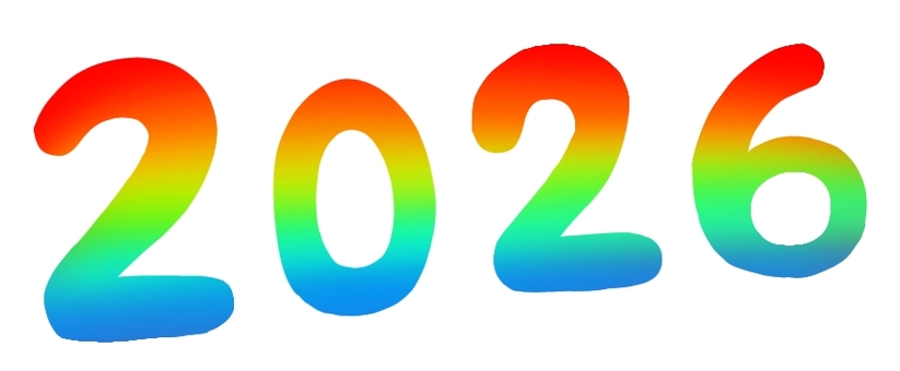 2026年虹色 2026年,カラフル,正月,1月,午年,行事,イベント,元旦,冬,数字のイラスト素材