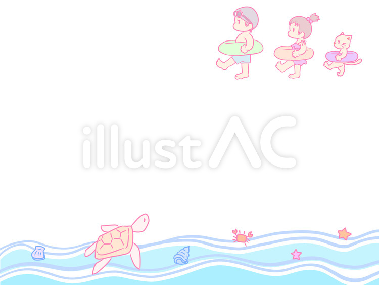 夏　子供　海　浜辺　かわいい　フレーム 夏,７月,8月のイラスト素材