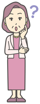  お金持ちマダム-060-全身 はてな,おばさん,中年,女性,富裕層,マダム,裕福,お金持ち,ミセス,おばちゃんのイラスト素材