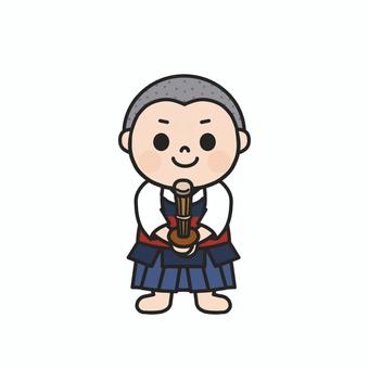 ワクワクしながら竹刀を握り構える男の子5 剣道,竹刀,袴,武道,道着,部活,クラブ活動,部活動紹介,スポーツ,教室のイラスト素材