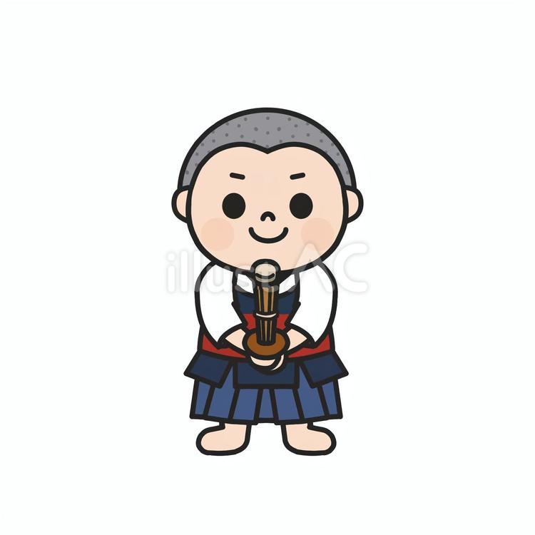 ワクワクしながら竹刀を握り構える男の子5 剣道,竹刀,袴のイラスト素材