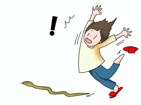 ヘビに遭遇してびっくりしている人 へび,びっくり,驚く,怖がる,夏,生き物,自然,出没,突然,遭遇のイラスト素材