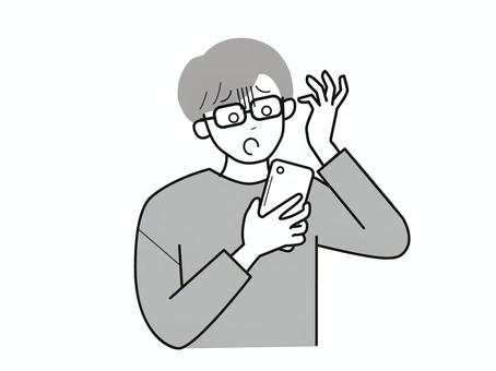 スマホとショックの眼鏡男性2/白黒 スマホとショックの眼鏡男性2/白黒 上半身,長袖,スマホ,驚く,青ざめる,男性,社会人,パパ,お父さん,学生のイラスト素材