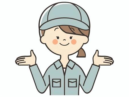 紹介する作業員女性 紹介,案内,説明,教える,紹介する,解説,アドバイス,重要,誘導,笑顔のイラスト素材