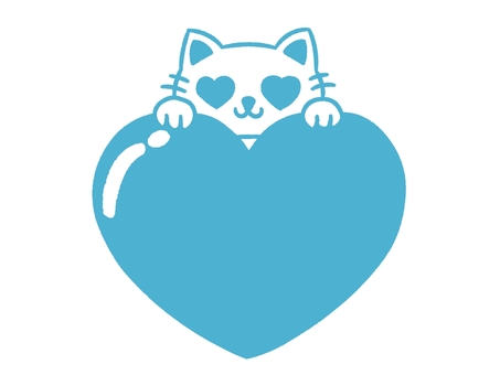 猫が乗ったハート（青） ハート,猫,愛,好き,ラブ,love,イラスト,透過,線画なし,フラットカラーのイラスト素材