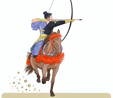 流鏑馬　弓を射る 馬,流鏑馬,弓,伝統武術,神事,走る,午,年賀のイラスト素材