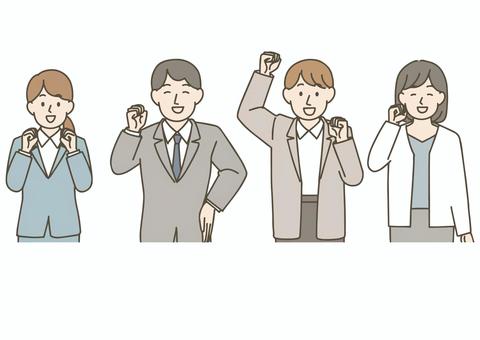 ガッツポーズで喜ぶビジネスマンのセット ガッツポーズ,拳,握る,突き上げる,喜ぶ,歓喜,ラッキー,成功,ビジネスマン,サラリーマンのイラスト素材
