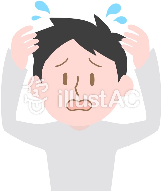 頭を抱える男性　迷う　混乱　ショック 困る,悩む,男性のイラスト素材
