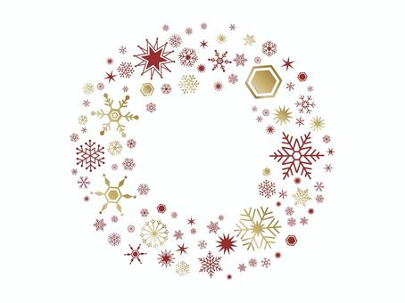 雪の結晶のクリスマスリースのイラスト クリスマスリース,chistmas,christmaswreath,wreath,リース,雪,雪の結晶,結晶,背景,金のイラスト素材