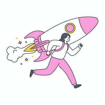 ロケット加速で挑戦する若い女性 ロケット加速で挑戦する若い女性 人物,女性,若者,挑戦,行動,前進,勢い,目標,努力,希望のイラスト素材