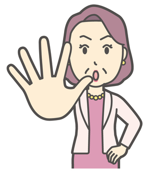  お金持ちマダム-007-バスト 禁止,止める,おばさん,中年,女性,富裕層,マダム,裕福,お金持ち,ミセスのイラスト素材