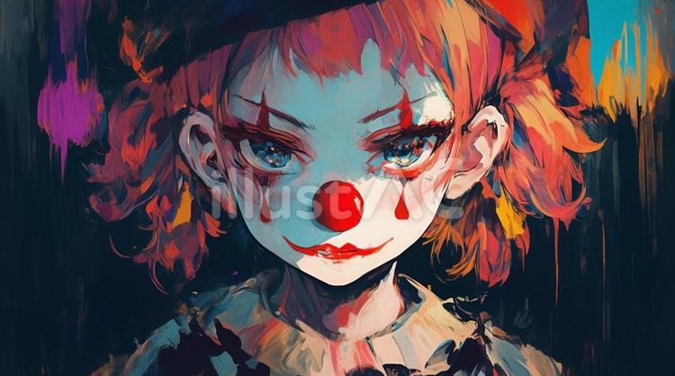 ピエロメイクの少女 ピエロ,メイク,赤鼻のイラスト素材