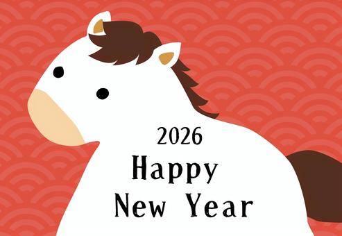 白い馬のシンプル年賀状素材 馬,午,午年,年賀状,干支,正月,新年,イラスト,年賀状素材,はがきテンプレートのイラスト素材