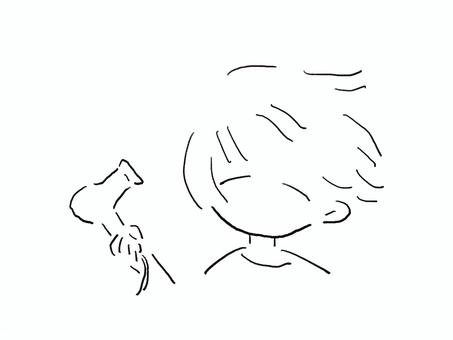 ドライヤーで髪を乾かす人のイラスト 手描き,人,イラスト,ドライヤー,風呂,風呂上がり,家のイラスト素材