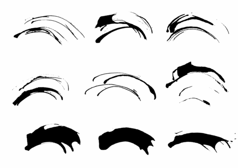 筆タッチの波線曲線素材 筆タッチ,曲線,黒,ライン,かすれ,手描き,和風,和デザイン,和柄のイラスト素材