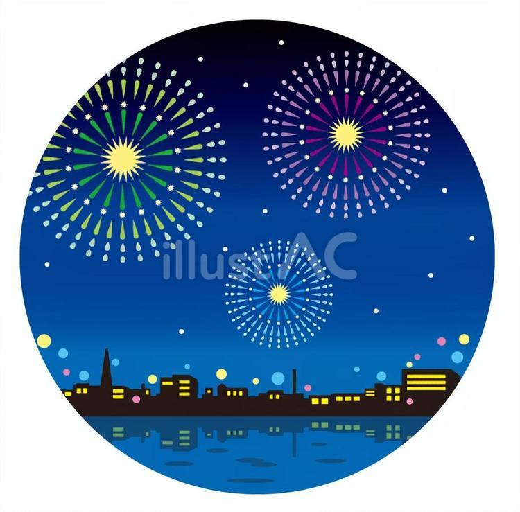 花火（街と海）05_25 夏祭り,花火,はなびのイラスト素材