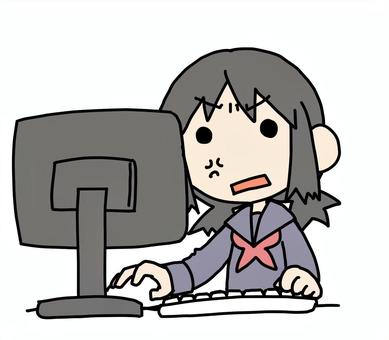 A girl who is angry and uses a computer, , JPG and PNG