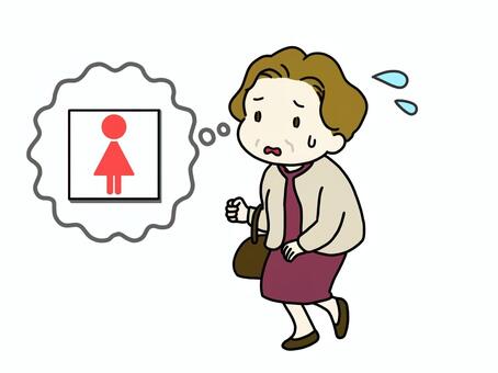 外出中に焦ってトイレを探す女性 出先,外出,外出中,頻尿,トイレ,探す,女性,中年,お出かけ,焦るのイラスト素材