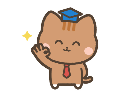 OKポーズをするねこ先生（茶トラ） ok,マル,正解,合格,当たり,猫,ねこ,ネコ,動物,ペットのイラスト素材