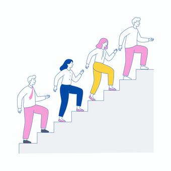 階段を上るビジネスチームの努力と成長 階段を上るビジネスチームの努力と成長 人物,男女,ビジネス,仲間,チーム,ステップ,努力,成長,向上,行動のイラスト素材