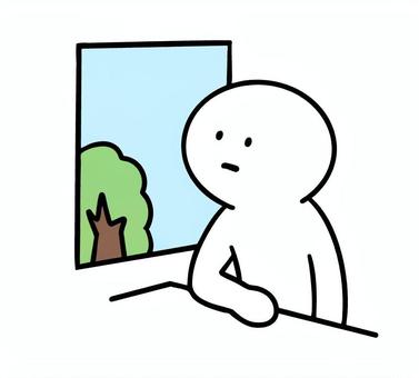 無心で外をボーっと見つめる棒人間 窓,外,見る,棒人間,線画,キャラクター,手描き,手書き,イラスト,挿し絵のイラスト素材