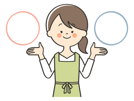 比較するエプロンの女性 比較する,比べる,比較,紹介,説明,選択,選択肢,abテスト,対比,プランのイラスト素材