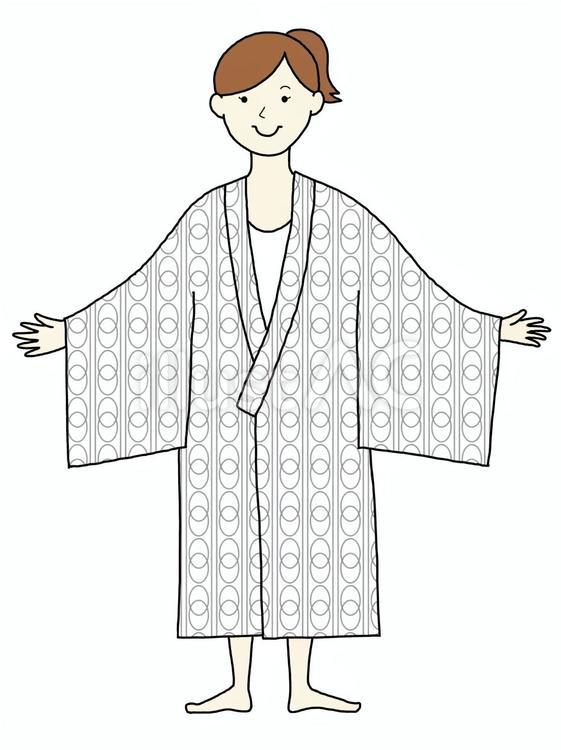 旅館浴衣の着方（女性　柄浴衣）工程① 女性,浴衣,夏のイラスト素材