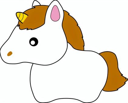 コロコロの一角獣_01 一角獣,ユニコーン,馬,動物,白,駆ける,角,尻尾,デフォルメ,ファンタジーのイラスト素材