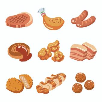 お肉料理セット ステーキ,ビフテキ,ローストチキンのイラスト素材