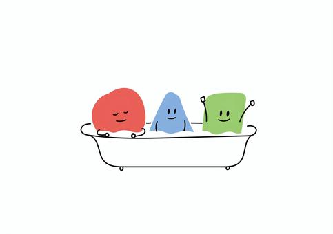 お風呂に入る丸と三角と四角 お風呂,入浴,湯船,癒し,リラックス,日常シーン,生活,バスタイム,バスタブ,まるさんかくしかくのイラスト素材