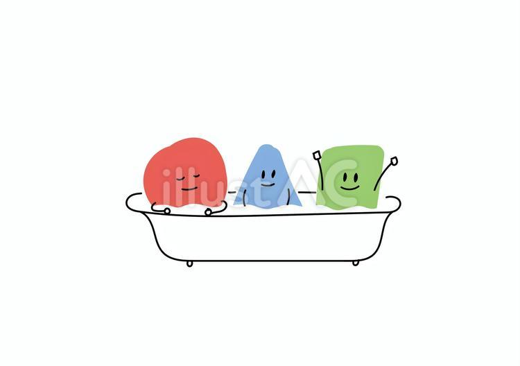お風呂に入る丸と三角と四角 お風呂,入浴,湯船のイラスト素材