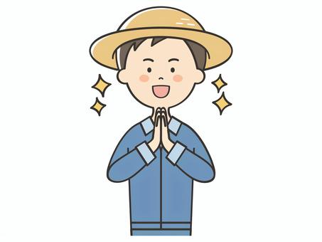 感謝する農家の男性 感謝する農家の男性 感謝,感動,感激,素敵,ワクワク,ありがとう,お礼,嬉しい,喜び,笑顔のイラスト素材