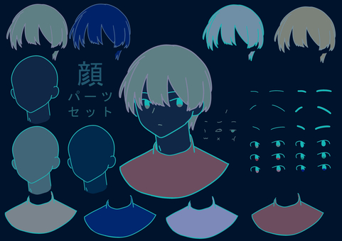 顔パーツセット3 顔パーツセット3 顔,パーツ,男性,セット,メンズ,表情,目,眉,口,鼻のイラスト素材