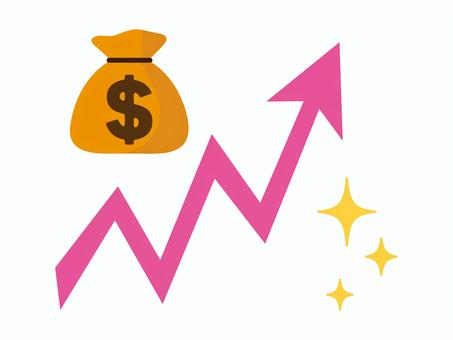 シンプルなお金のアイコン　矢印　ドル お金,貯金,矢印,上がる,チャート,ドル,アメリカ,ビジネス,貯める,金のイラスト素材