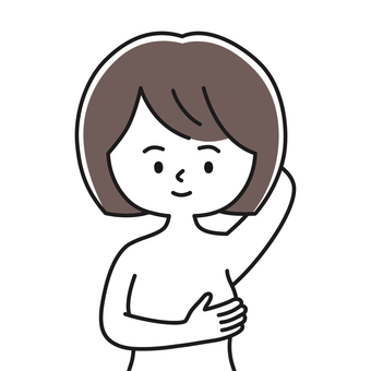 自己検診 上半身 裸_顔白-影 OKW 女性,レディ,はだか,乳房,乳腺,乳管,乳癌,乳がん検診,ピンクリボン,セルフチェックのイラスト素材