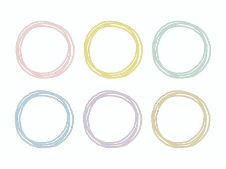 手描き風の丸フレームセット　くすみカラー 丸,フレーム,セット,枠,手描き,落書き,ぐるぐる,円,輪,手書きのイラスト素材