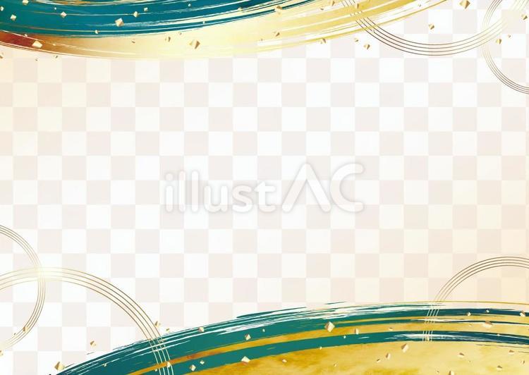市松模様と筆の和風青緑背景 筆,金箔,おしゃれのイラスト素材