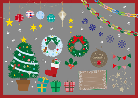 クリスマス素材 クリスマス,クリスマスツリー,クリスマスリース,クリスマス飾り,クリスマスかわいい,雪のイラスト素材