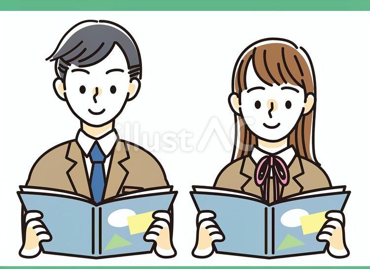 教科書を読む学生02 人物,学生,中学生のイラスト素材