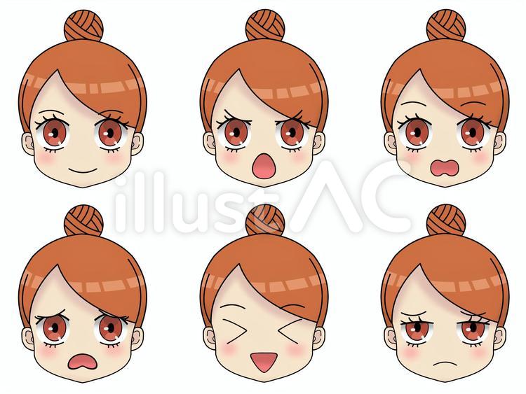 表情差分　女の子　茶色 女性,表情差分,茶髪のイラスト素材