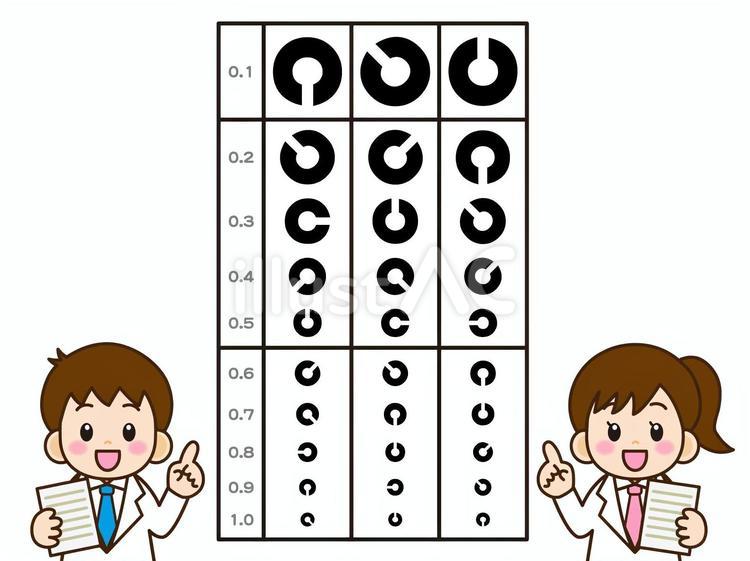 視力検査をする子供のイラスト素材 視力検査,ランドルト環,視力検査表のイラスト素材